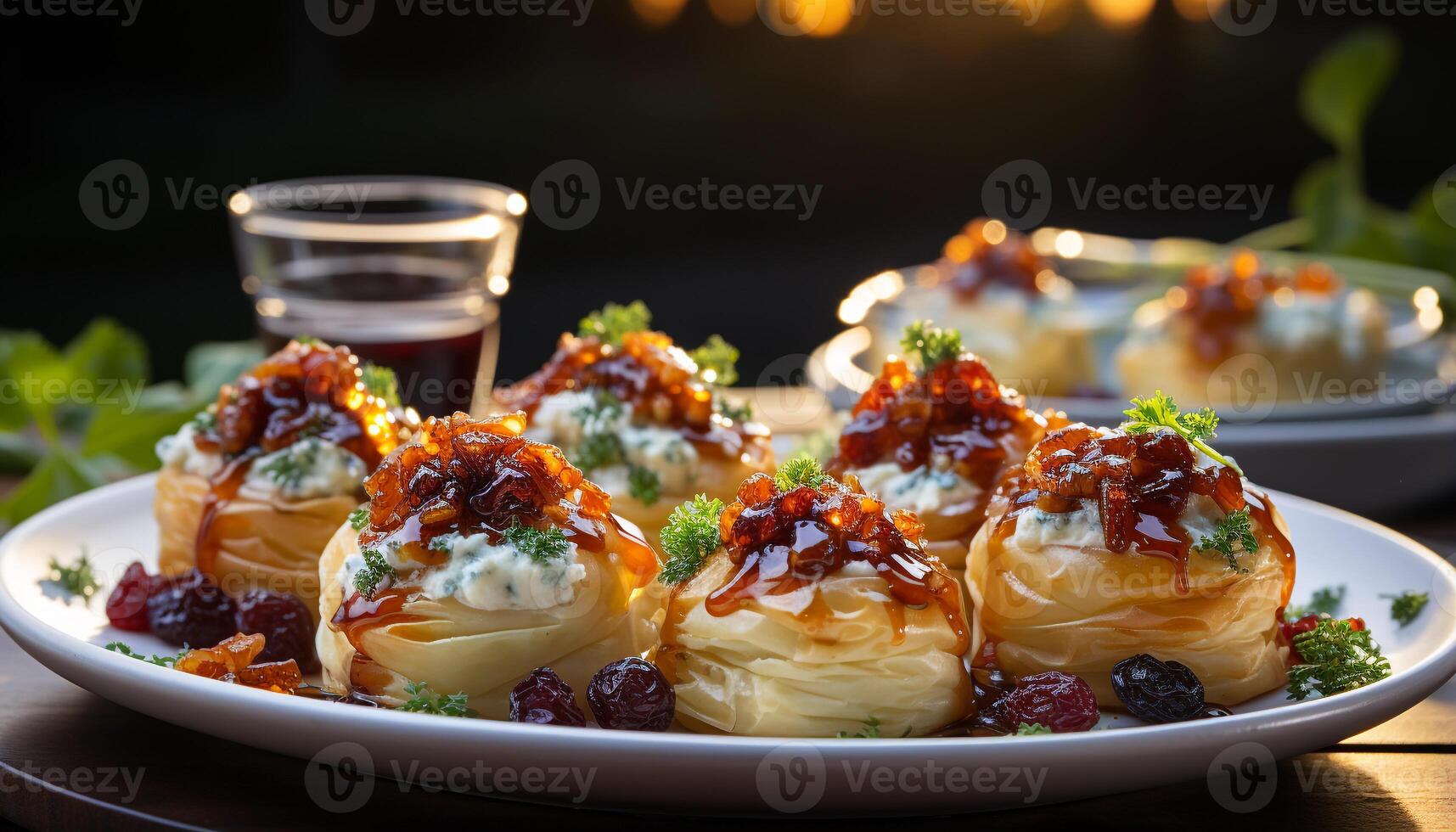 ai generiert ein Gourmet Mahlzeit auf ein Platte, schließen oben von Frische generiert durch ai foto