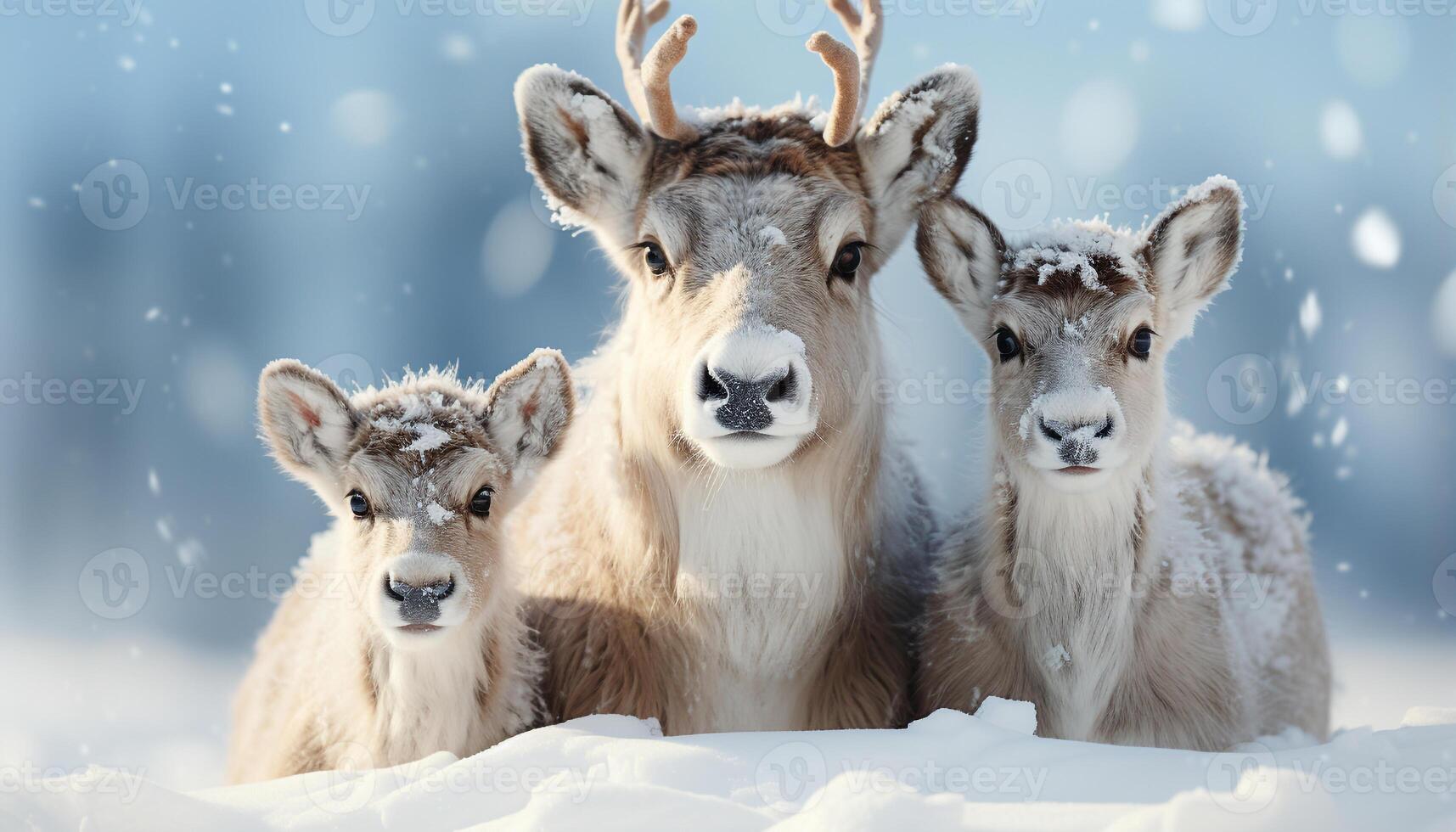 ai generiert süß jung Hirsch suchen beim Kamera im schneebedeckt Wiese generiert durch ai foto