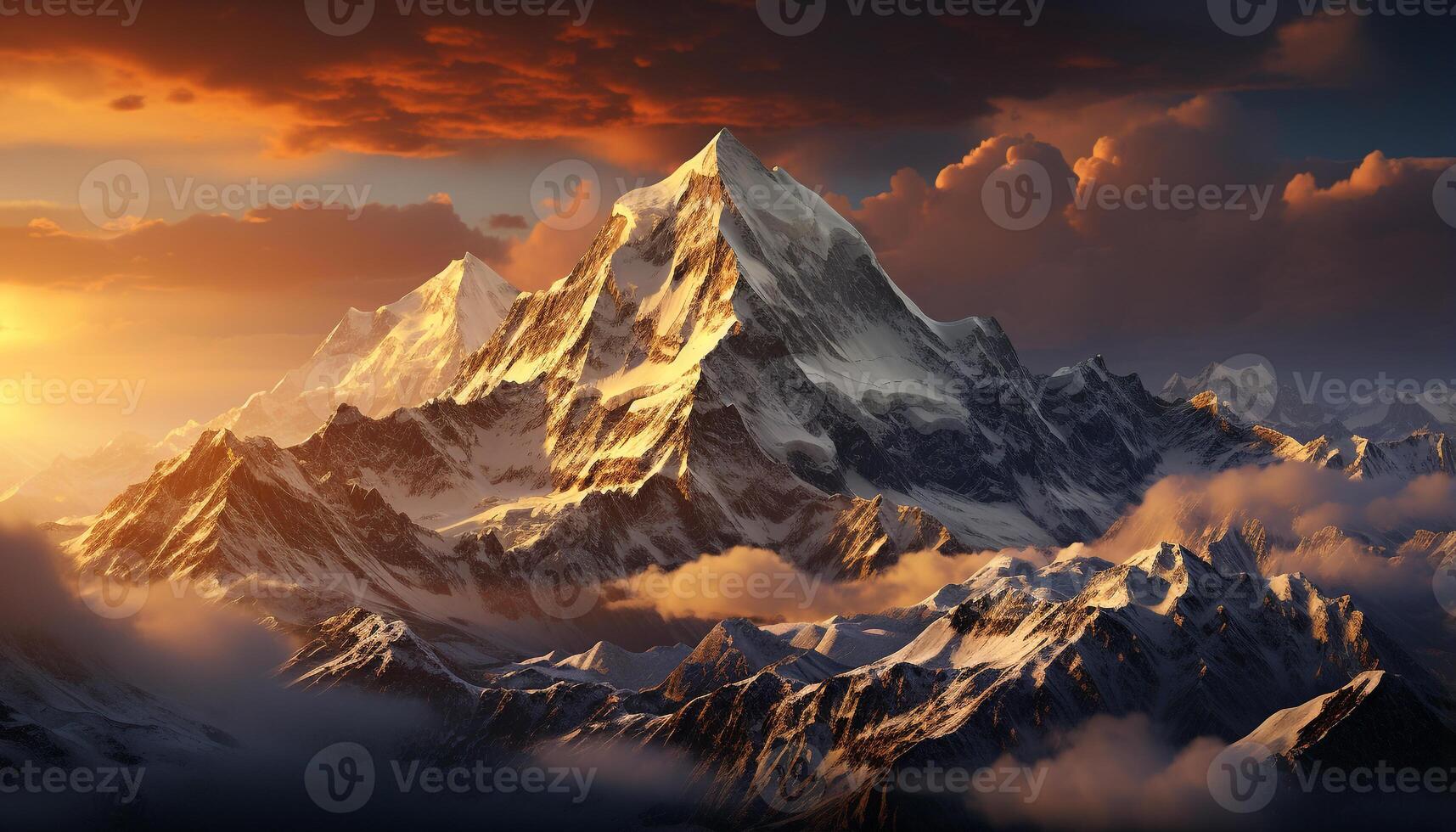 ai generiert majestätisch Berg Bereich, schneebedeckt Spitzen, Panorama- Schönheit im Natur generiert durch ai foto