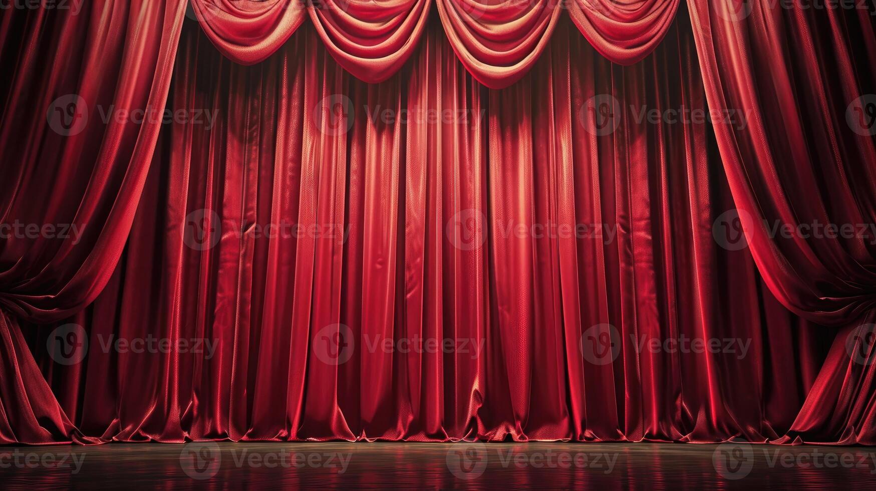 ai generiert ein rot Bühne Vorhang anmutig Vorhänge, vielversprechend Erwartung und das locken von das Leistung, ai generiert. foto