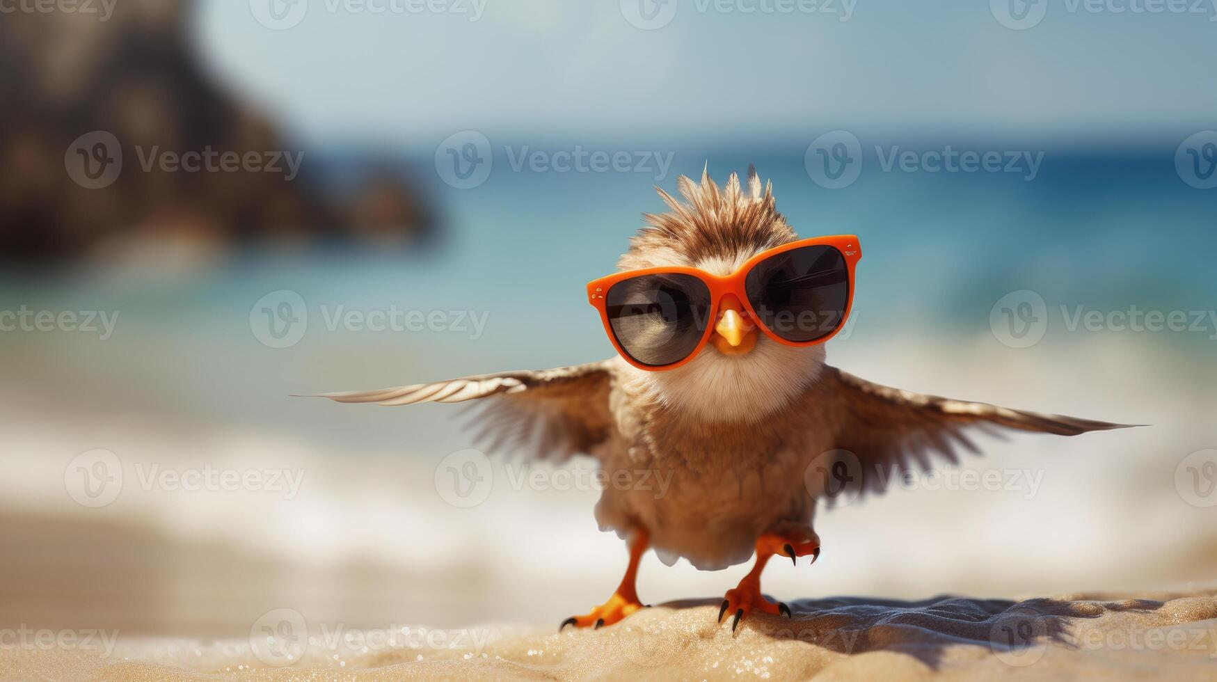 ai generiert Erfahrung das Intensität von ein Vogel springen auf zu das Strand im ein atemberaubend Nahansicht Foto, ai generiert. foto