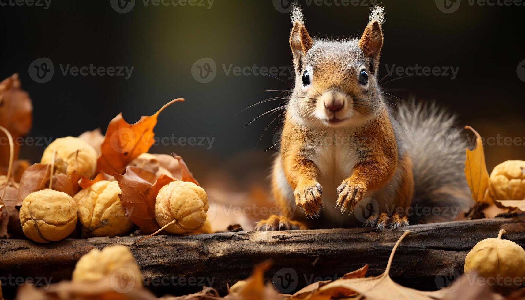 ai generiert süß Hase Sitzung auf Tisch, suchen beim Kürbis im Herbst generiert durch ai foto