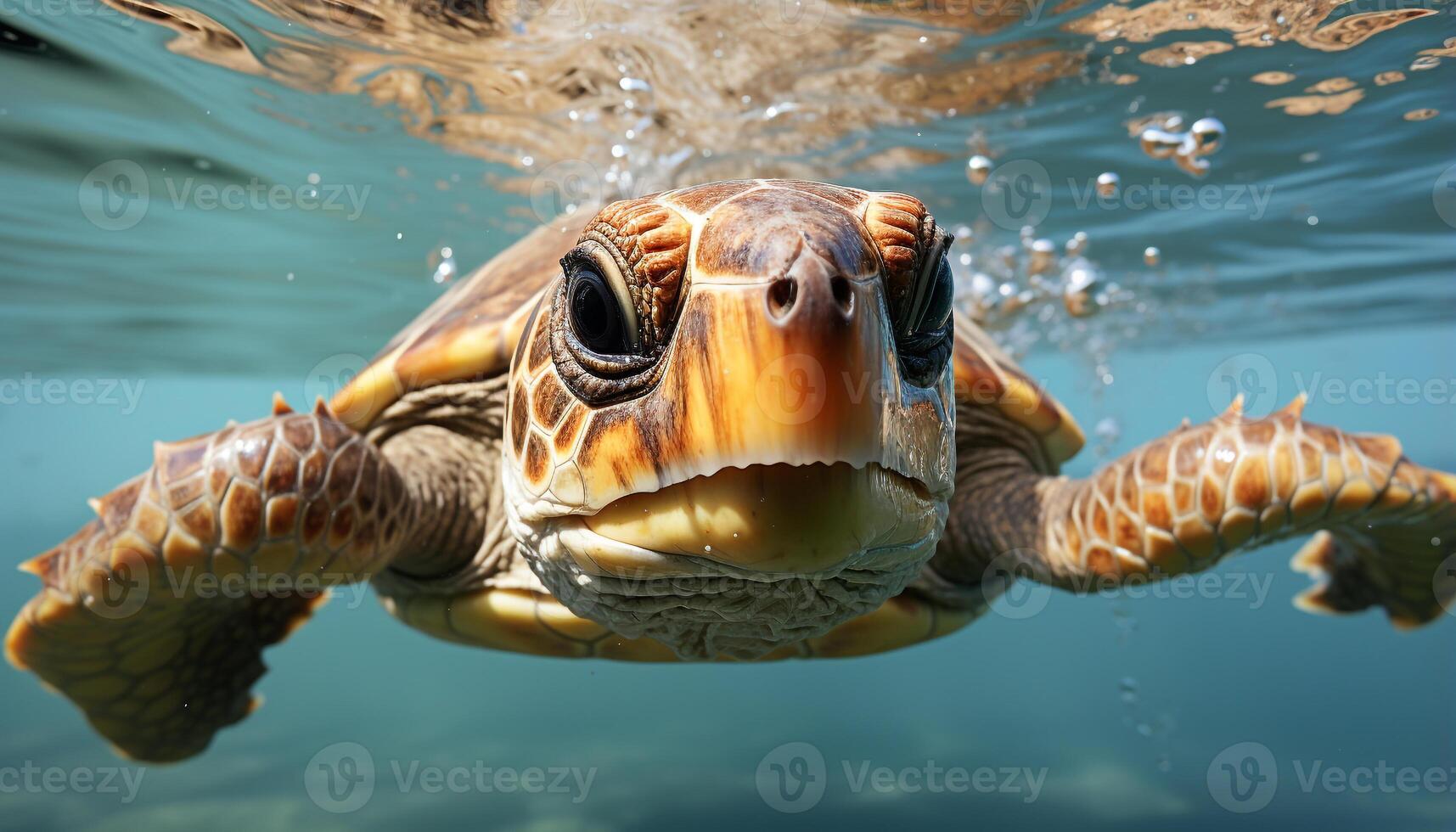 ai generiert ein schön Meer Schildkröte Schwimmen im das Blau unter Wasser generiert durch ai foto