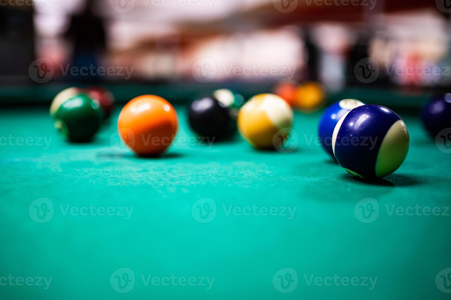 Nahansicht Schuss von Billard- Bälle auf ein Schwimmbad Tabelle foto