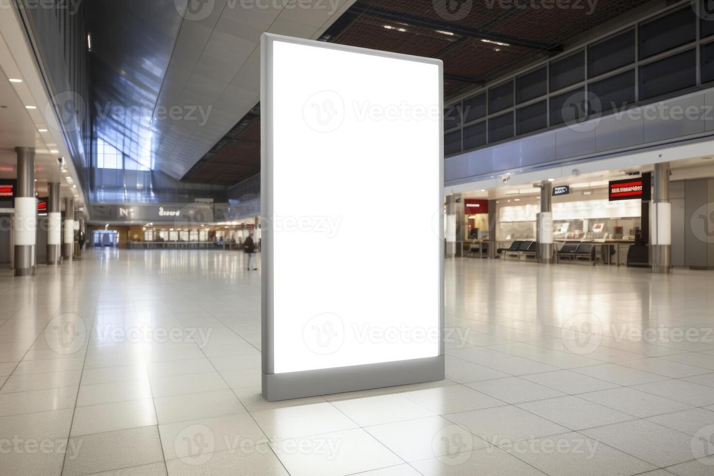 ai generiert ein leeren Plakatwand im ein Flughafen Empfangshalle foto