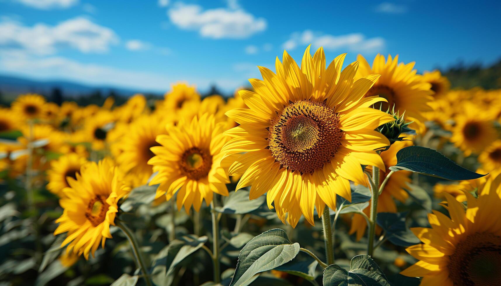 ai generiert Sonnenblume, Natur Gelb Schönheit im Wiese, Blüten unter Sonnenlicht generiert durch ai foto