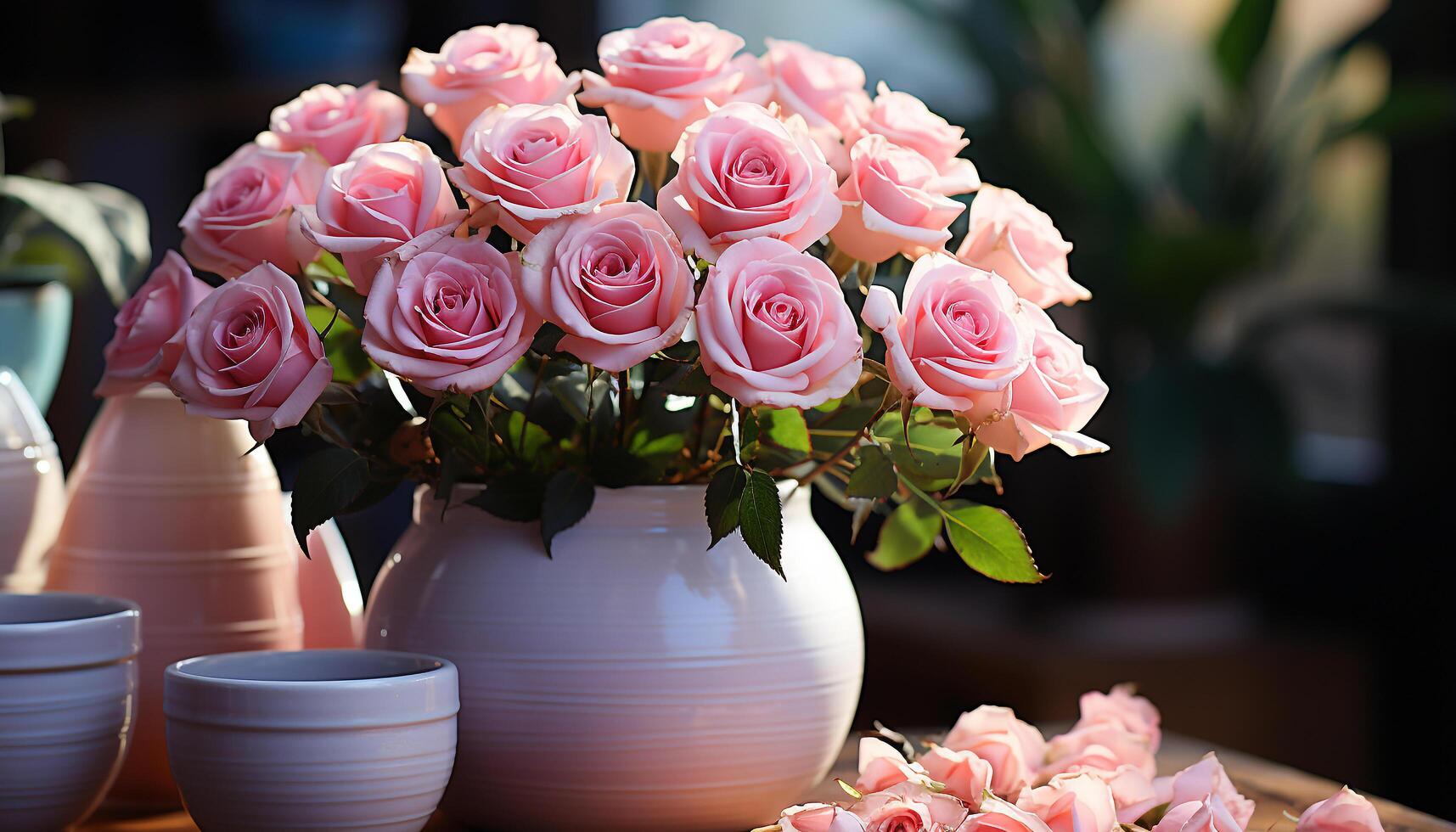 ai generiert ein frisch Rosa Blume im ein Vase bringt Romantik generiert durch ai foto