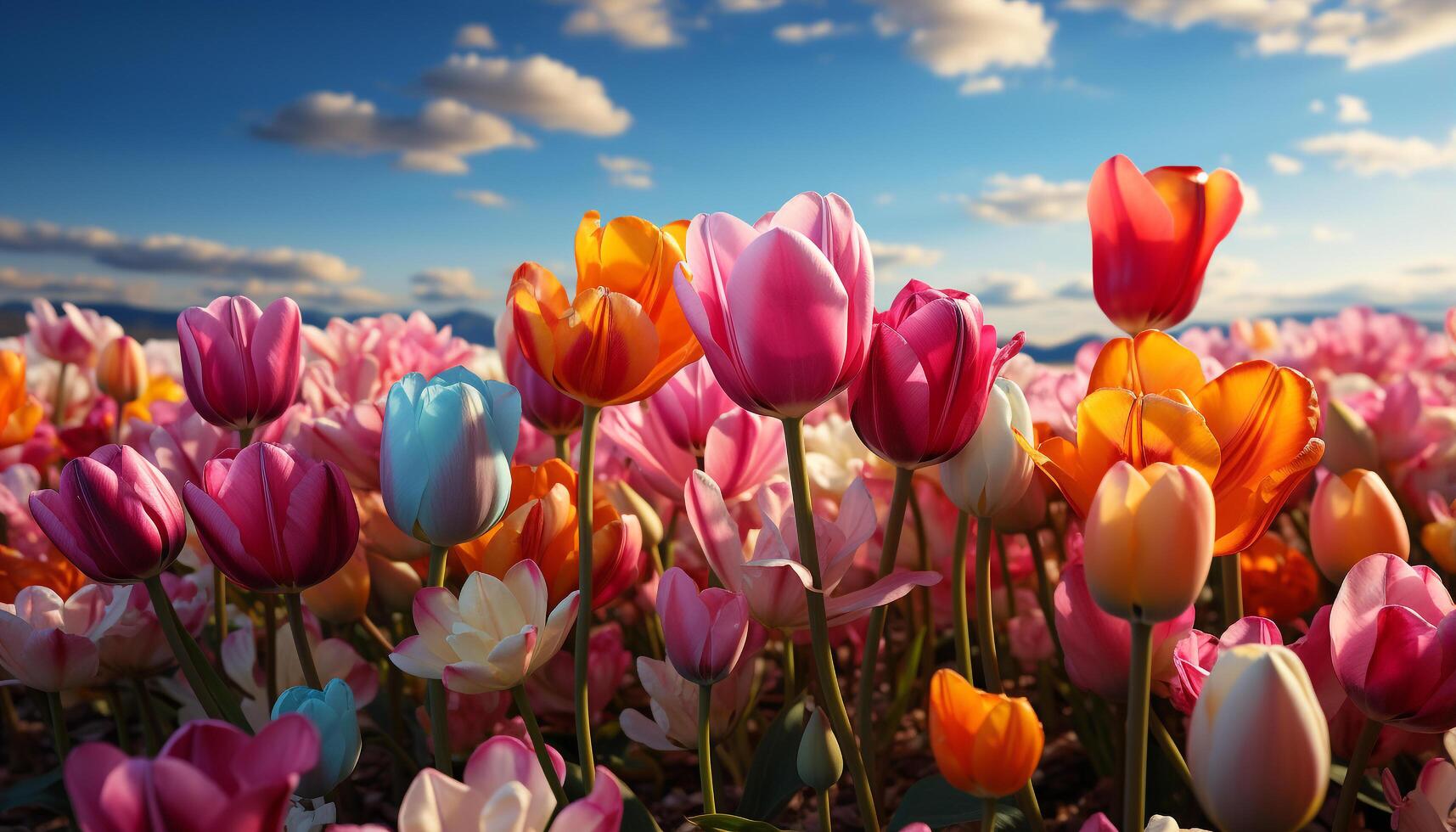 ai generiert das beschwingt Tulpe Blüten im Natur multi farbig Strauß generiert durch ai foto