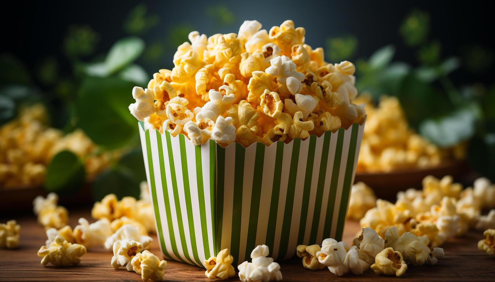 ai generiert Frische im ein Schüssel Mais, flauschige Popcorn, und organisch Obst generiert durch ai foto