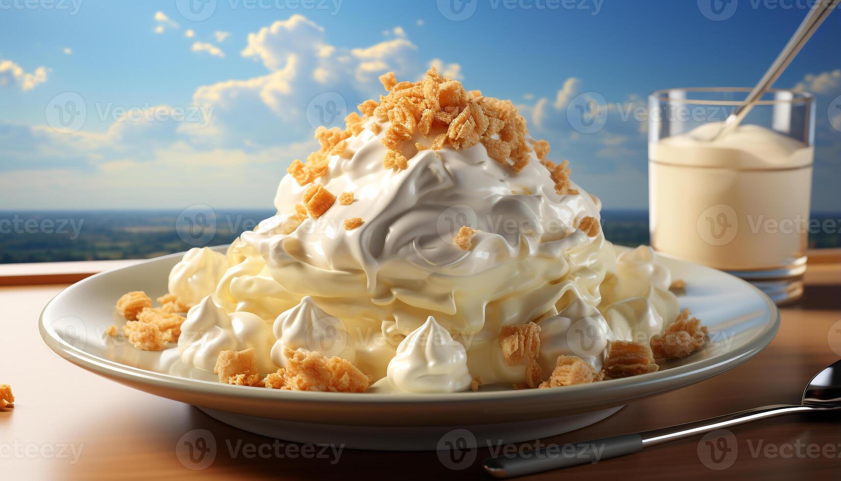 ai generiert Frische von hausgemacht Dessert auf hölzern Tisch, Genuss im Sommer- generiert durch ai foto