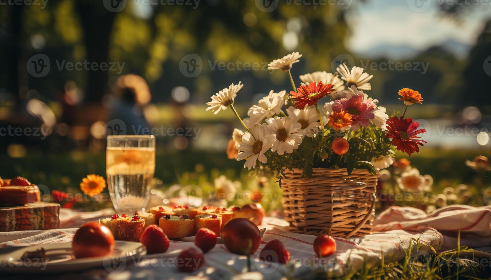 ai generiert ein Sommer- Picknick im ein formal Garten, genießen frisch Obst generiert durch ai foto