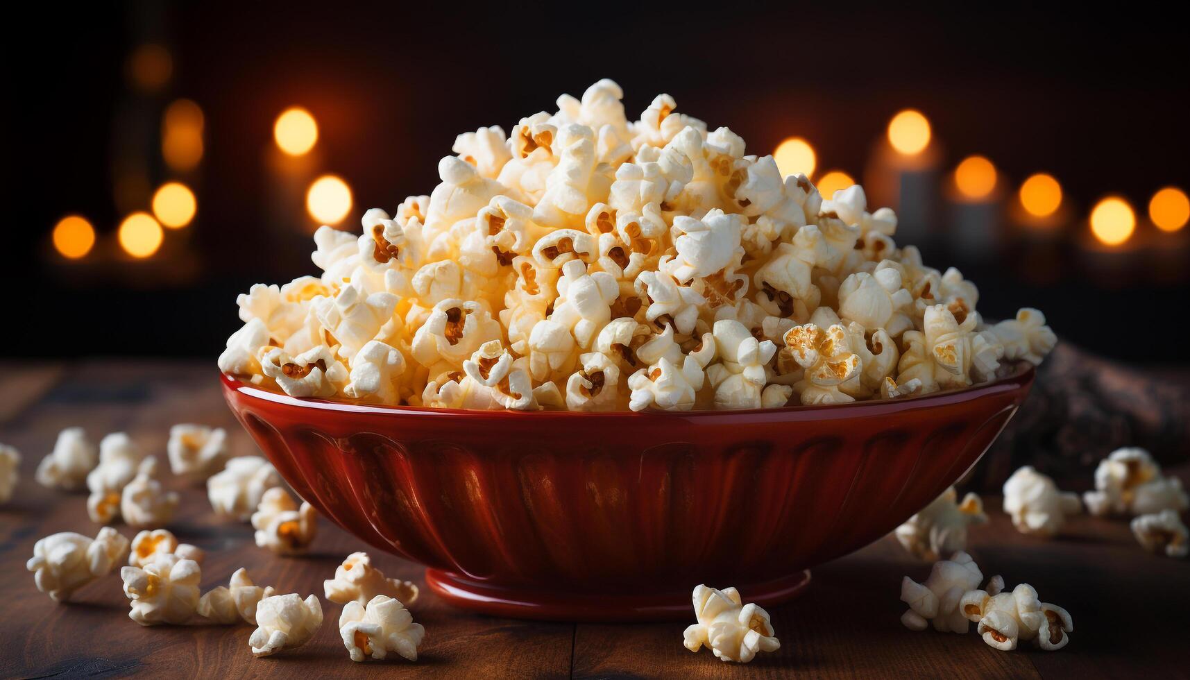 ai generiert Schüssel von Popcorn, Süss und salzig Genuss zum Film Nacht generiert durch ai foto