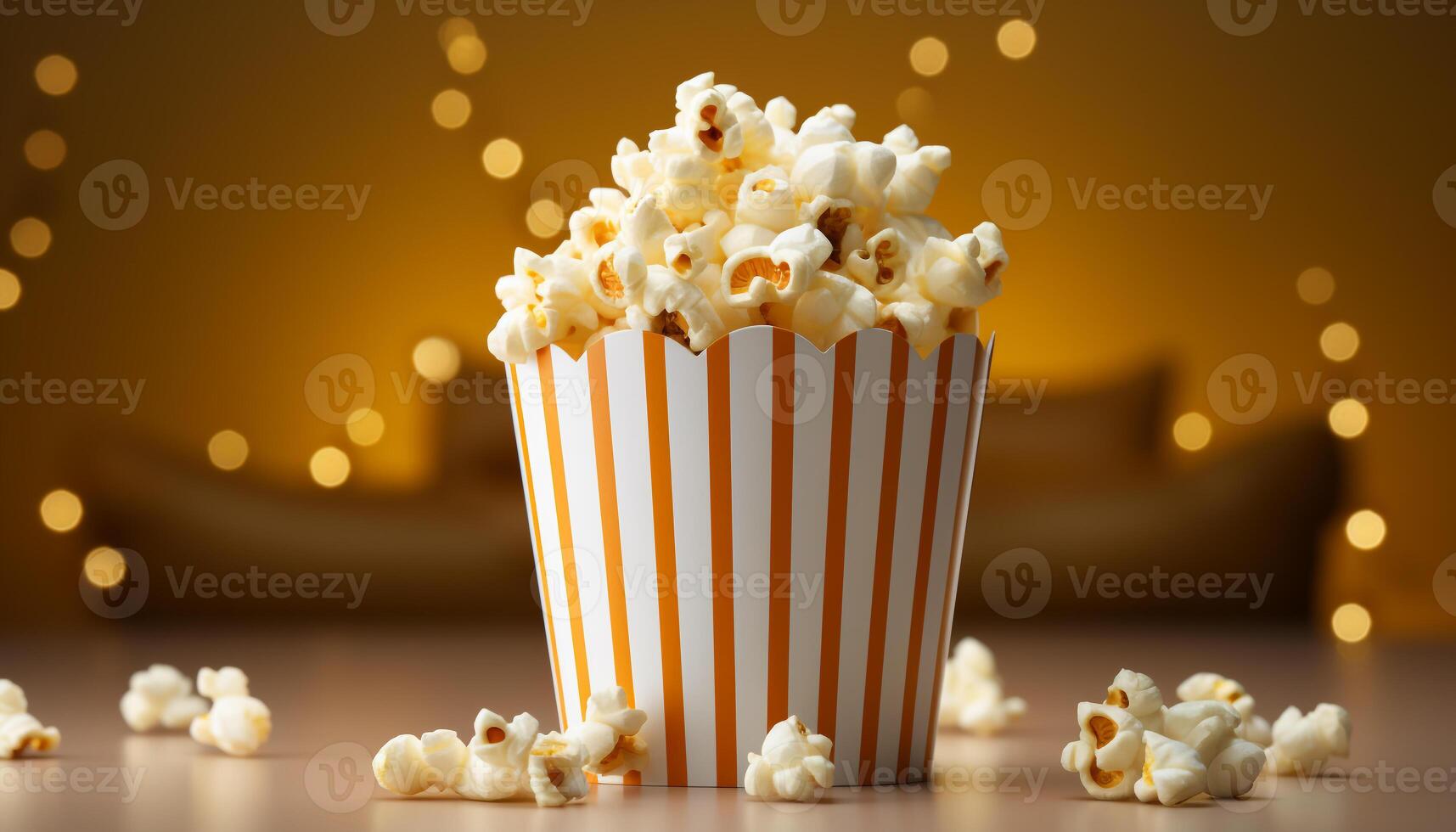 ai generiert Aufpassen ein Film, Essen auf Popcorn, im ein dunkel Theater generiert durch ai foto