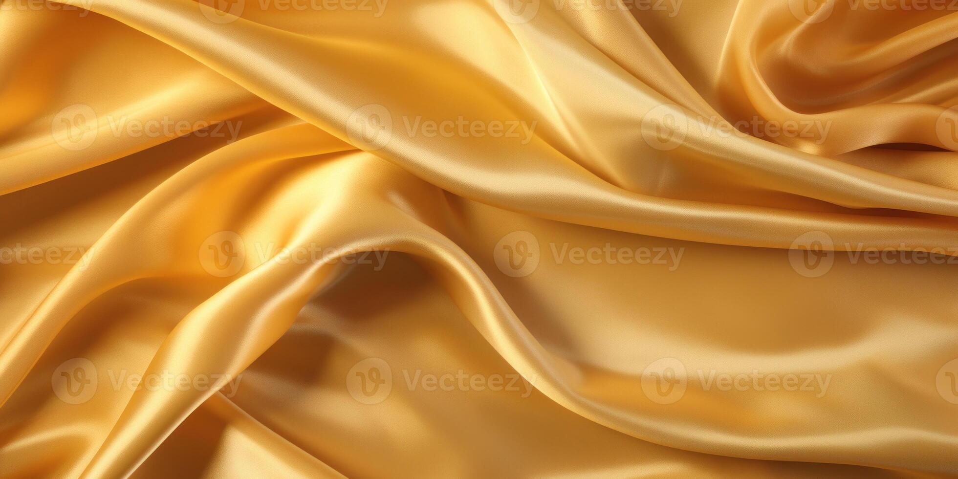 ai generiert golden Satin- Stoff fließend mit Falten. Gold Stoff Hintergrund. generativ ai foto