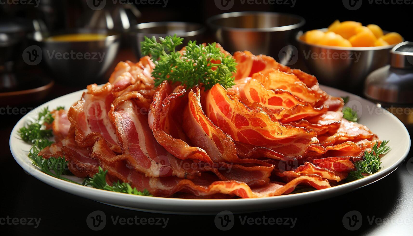 ai generiert Frische und Geschmack auf ein Teller gegrillt Schweinefleisch mit Salat generiert durch ai foto