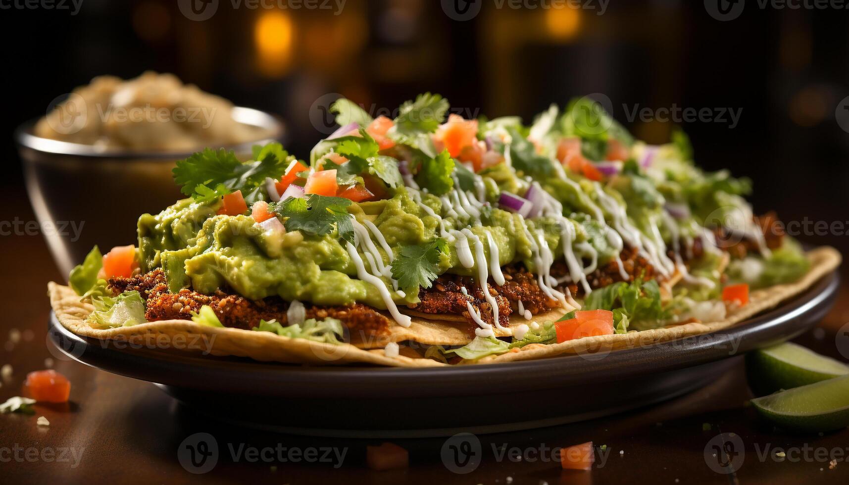 ai generiert frisch Guacamole auf ein Tortilla Chip, ein Mexikaner Vorspeise Freude generiert durch ai foto