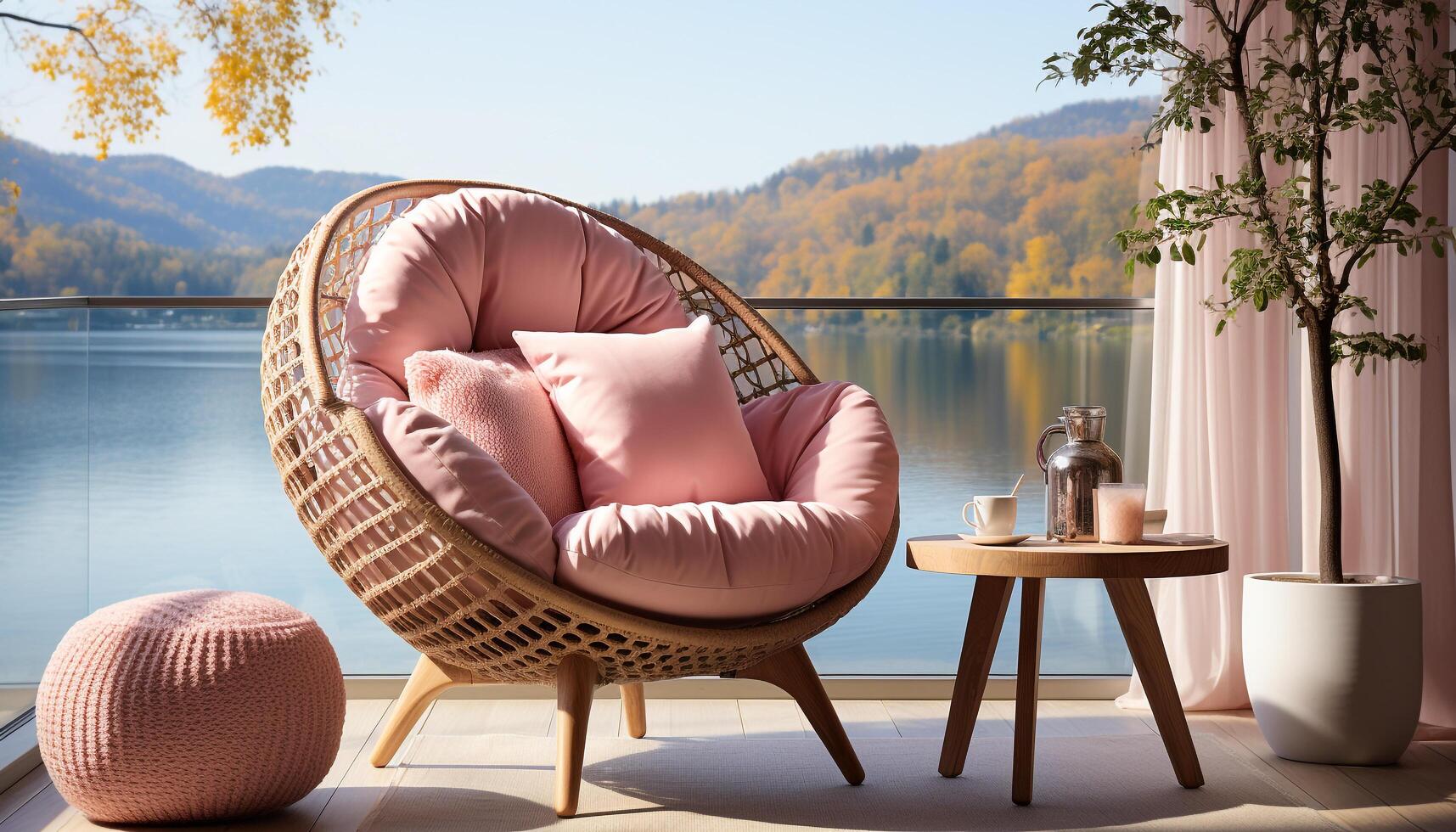 ai generiert komfortabel Sessel im ein modern Zuhause Innere, umgeben durch Natur generiert durch ai foto