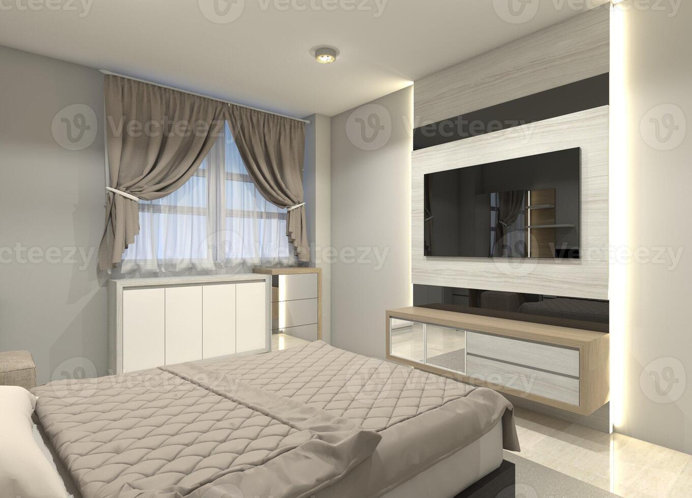 modern Fernseher Kabinett Design zum Innere Schlafzimmer und Leben Zimmer, 3d Illustration foto