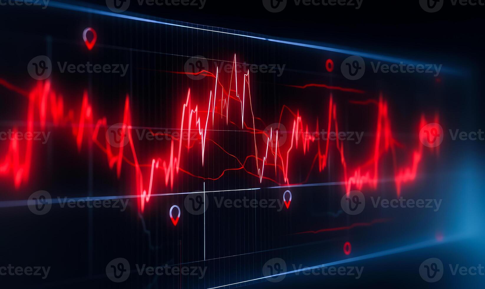 ai generiert rot Lager Markt Graph auf hoch Auflösung lcd Bildschirm foto