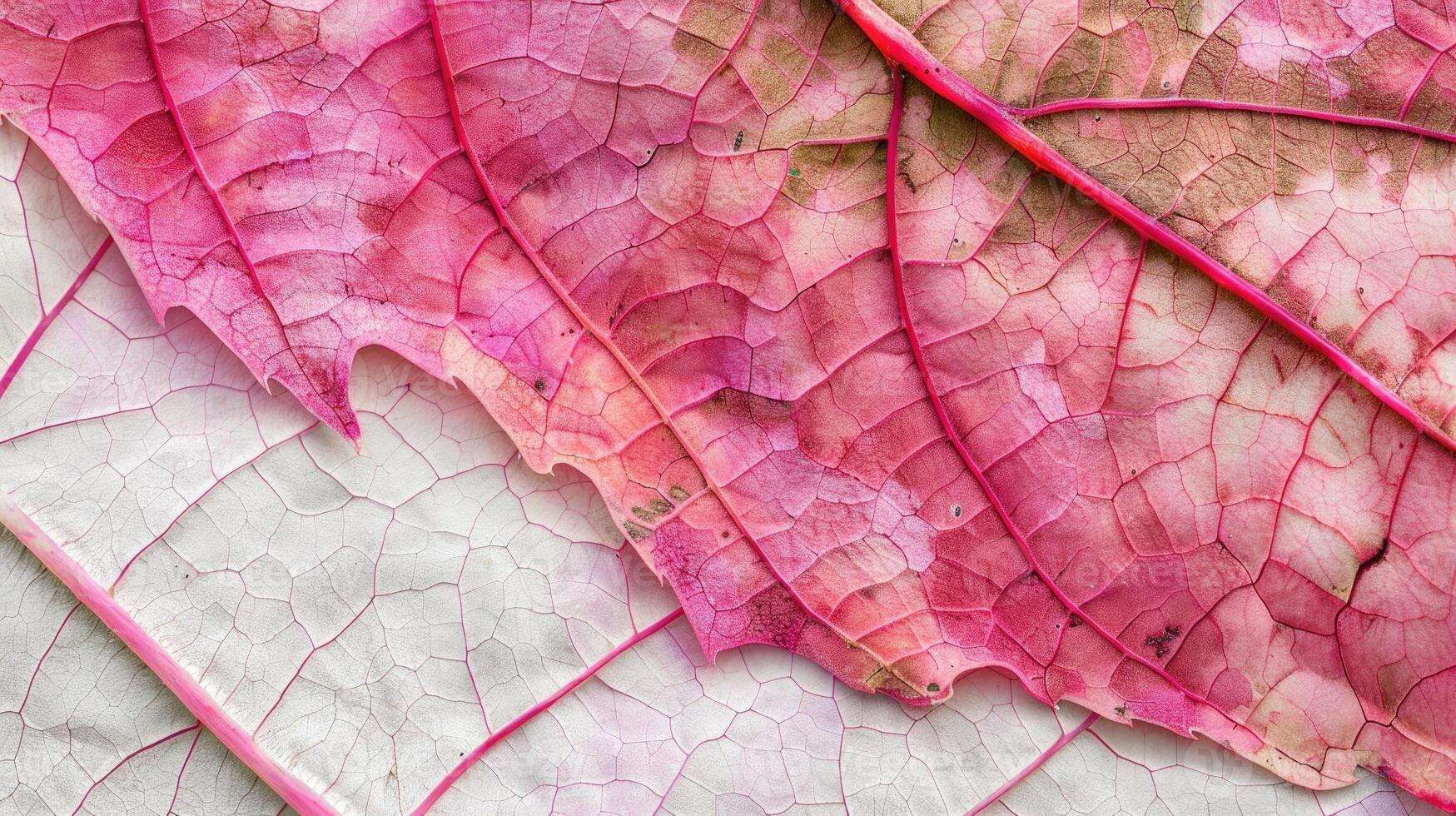 ai generiert Nahansicht von ein Herbst Blatt kompliziert Textur, präsentieren beschwingt Farbtöne. ai generiert foto