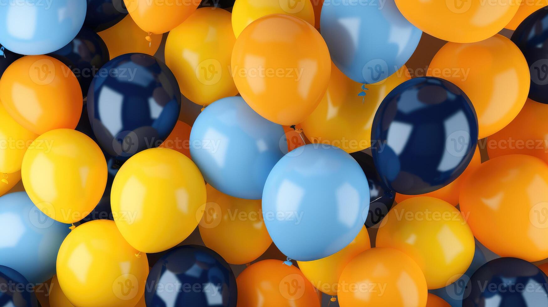 ai generiert festlich Hintergrund geschmückt mit bunt Luftballons im Blau, Gelb, und orange. ai generiert foto