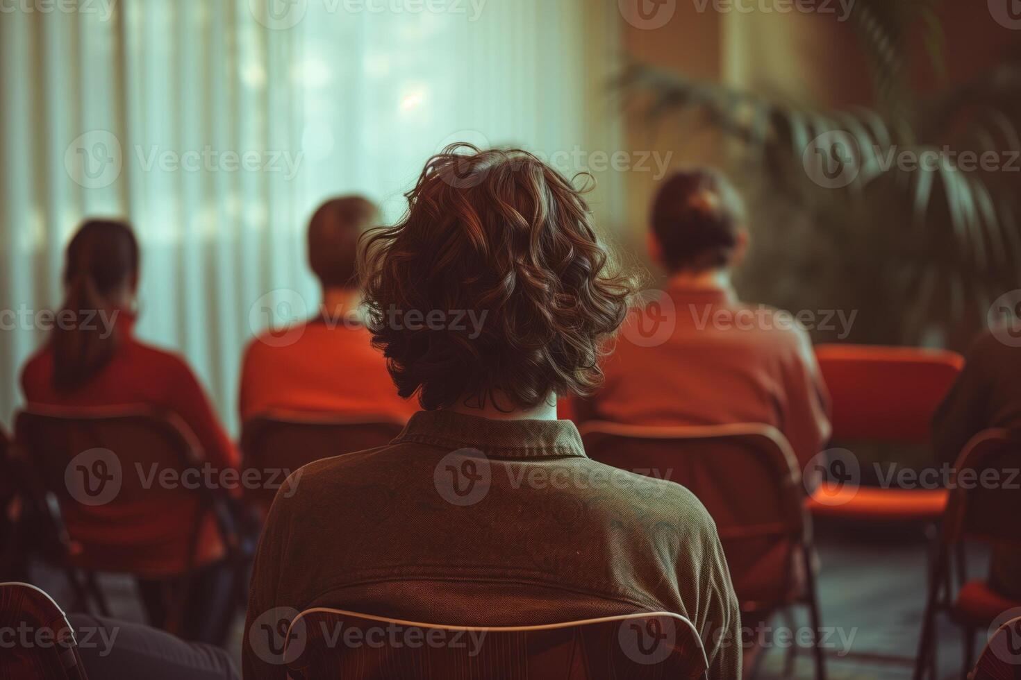 ai generiert Menschen Sitzung im Stühle mit Therapeuten, im das Stil von lose Gesten foto