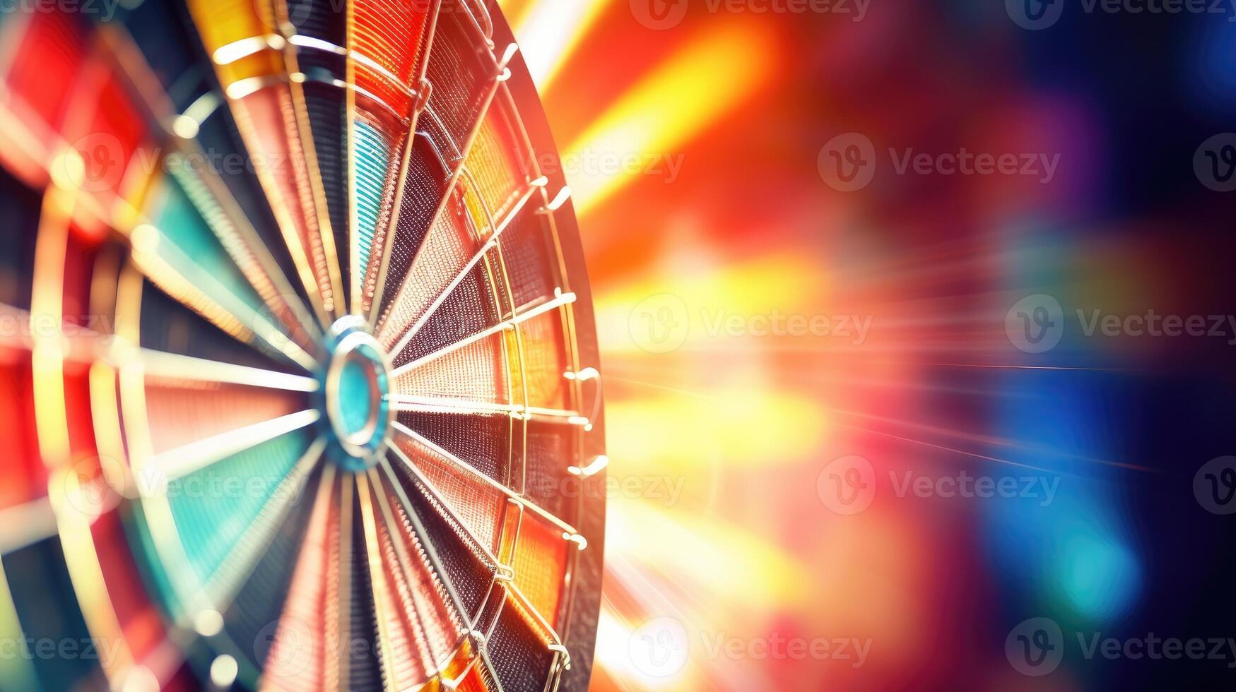 ai generiert Erfassung das Präzision von ein Pfeil Schlagen das bullseye auf ein Dartscheibe im ein dramatisch Nahansicht Schuss. ai generiert foto