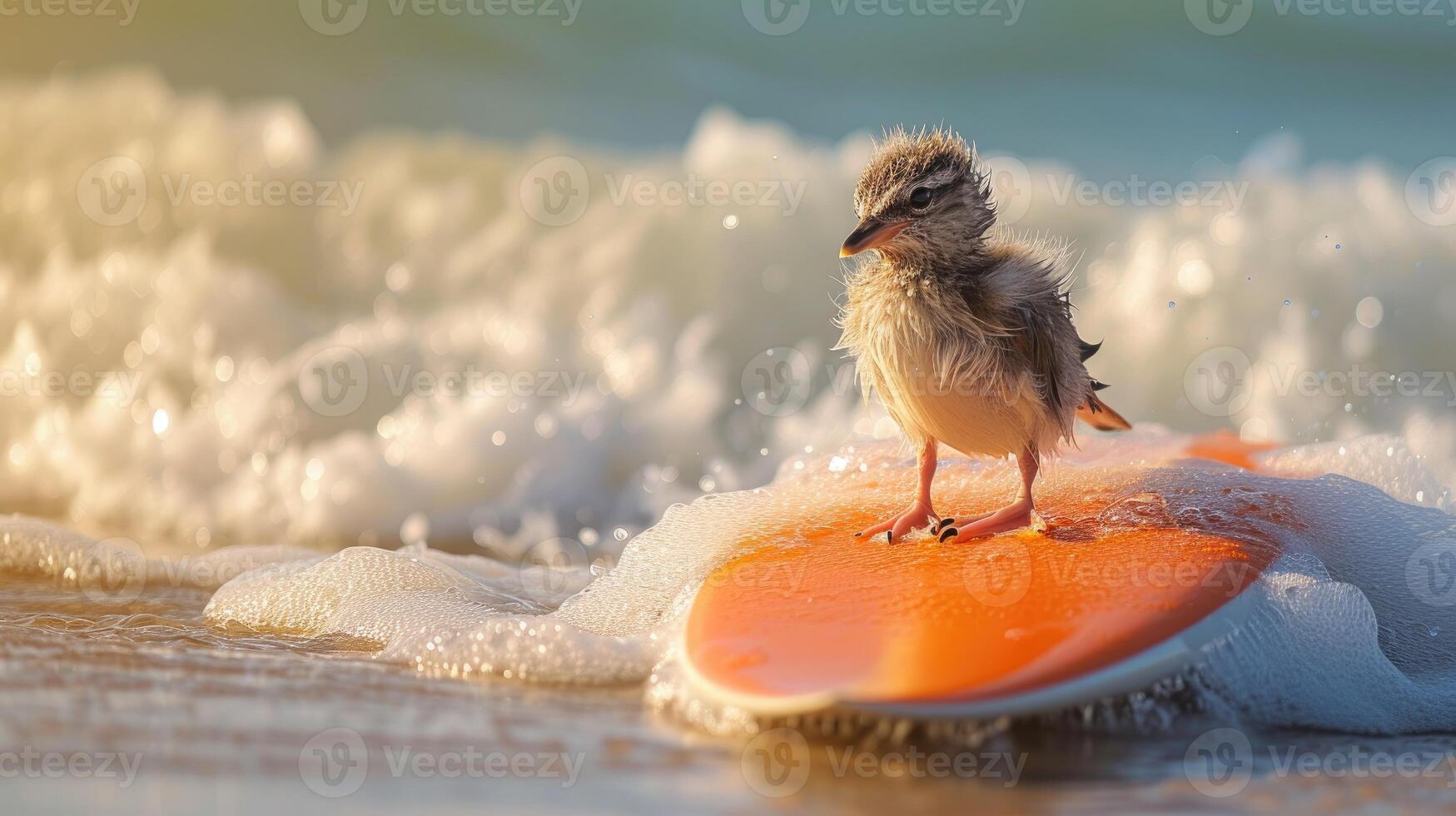 ai generiert ein süß Vogel Surfer genießt ein voller Spaß Sommer- Tag beim das Strand, Reiten Wellen mit Begeisterung, ai generiert. foto