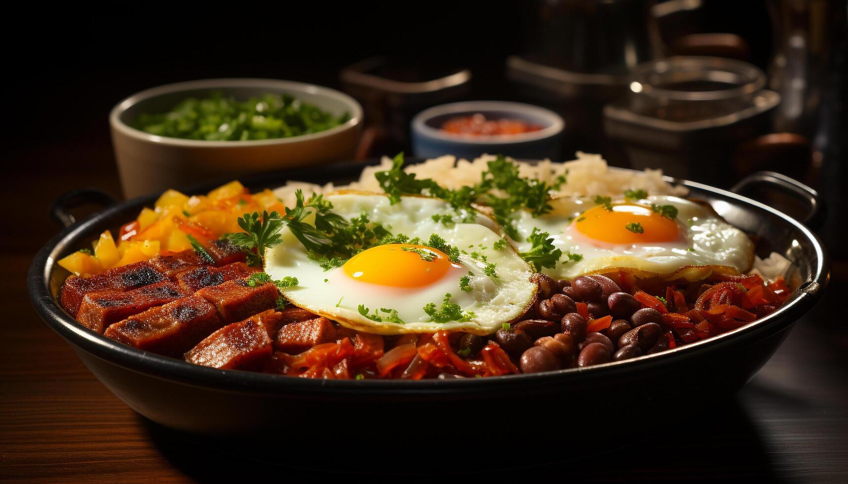 ai generiert Frische und Hitze auf ein rustikal Holz Tisch, bereit zu Essen Gourmet Mahlzeit generiert durch ai foto