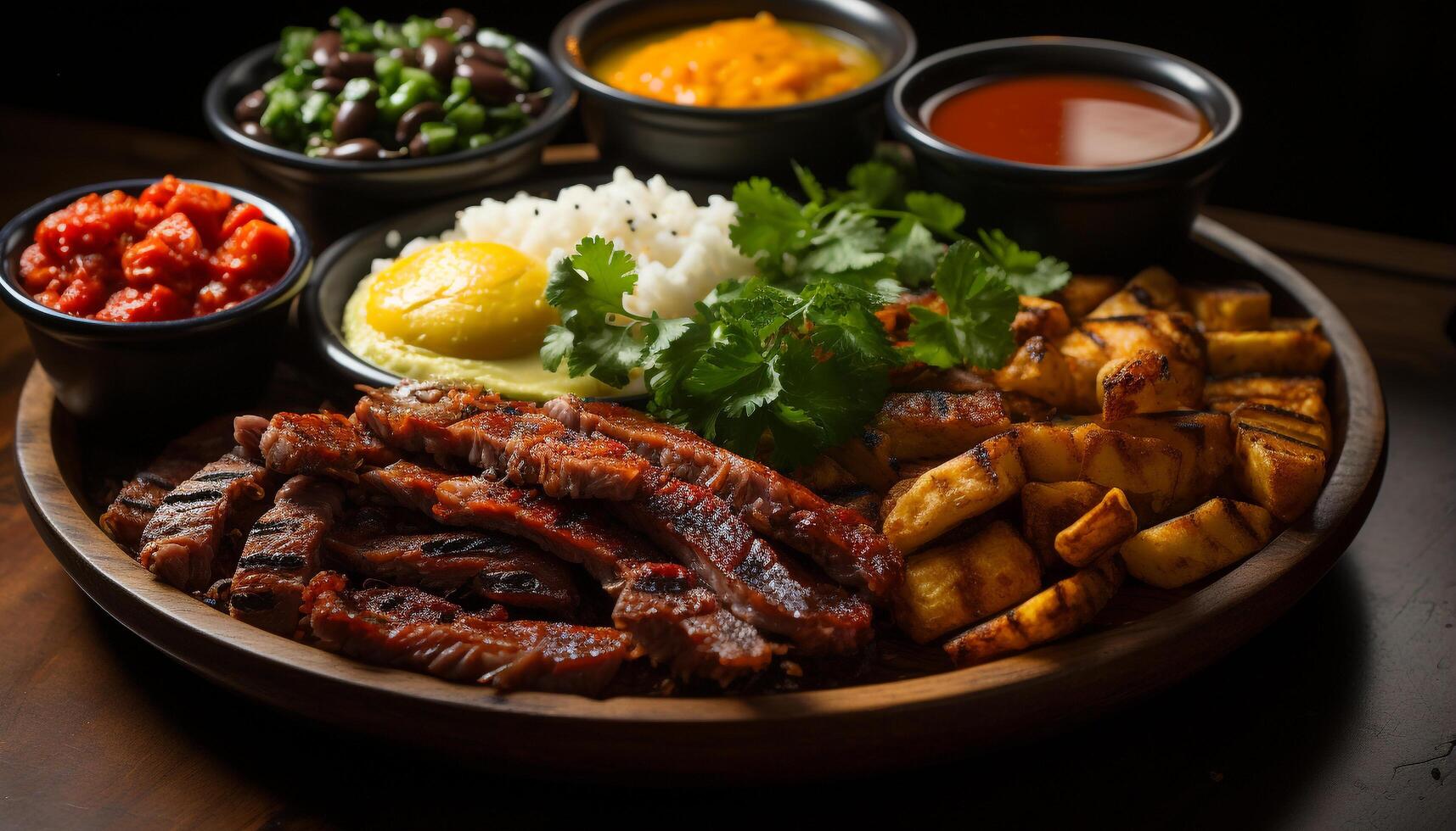 ai generiert gegrillt Schweinefleisch und Rindfleisch auf ein Platte, bereit zu Essen generiert durch ai foto