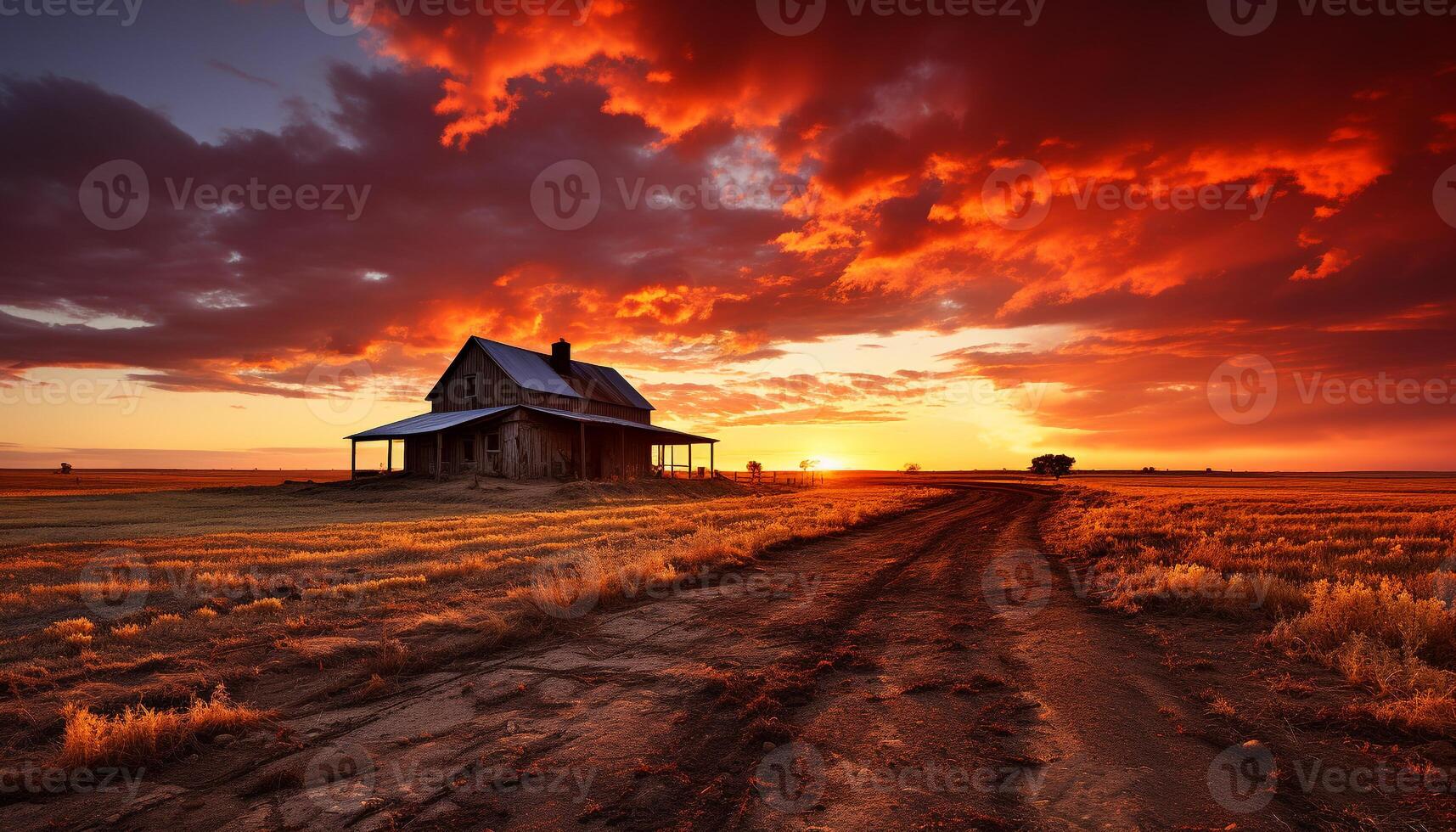 ai generiert Sonnenuntergang Über ländlich Landschaft, Natur Schönheit im still Sommer- Dämmerung generiert durch ai foto