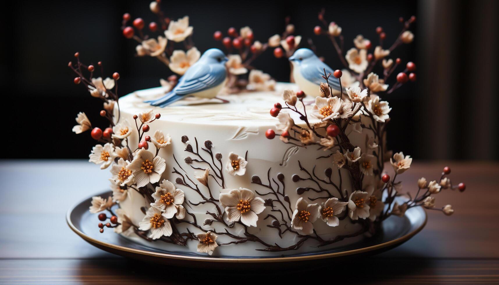 ai generiert hausgemacht Schokolade Kuchen mit frisch Obst Dekoration, perfekt zum Feierlichkeiten generiert durch ai foto