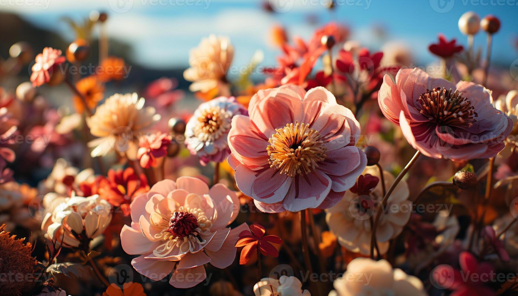 ai generiert beschwingt Blumen blühen im Natur Wiese, präsentieren Schönheit und Wachstum generiert durch ai foto