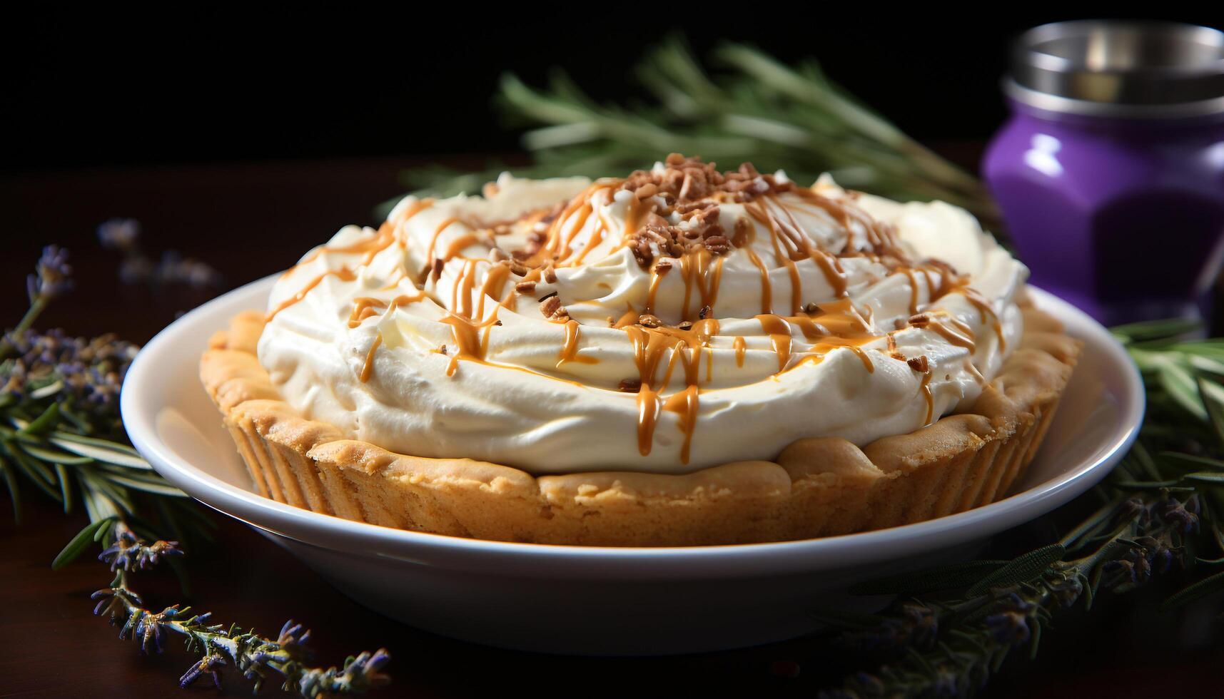 ai generiert frisch gebacken hausgemacht Nachtisch, ein Süss Genuss auf ein Teller generiert durch ai foto