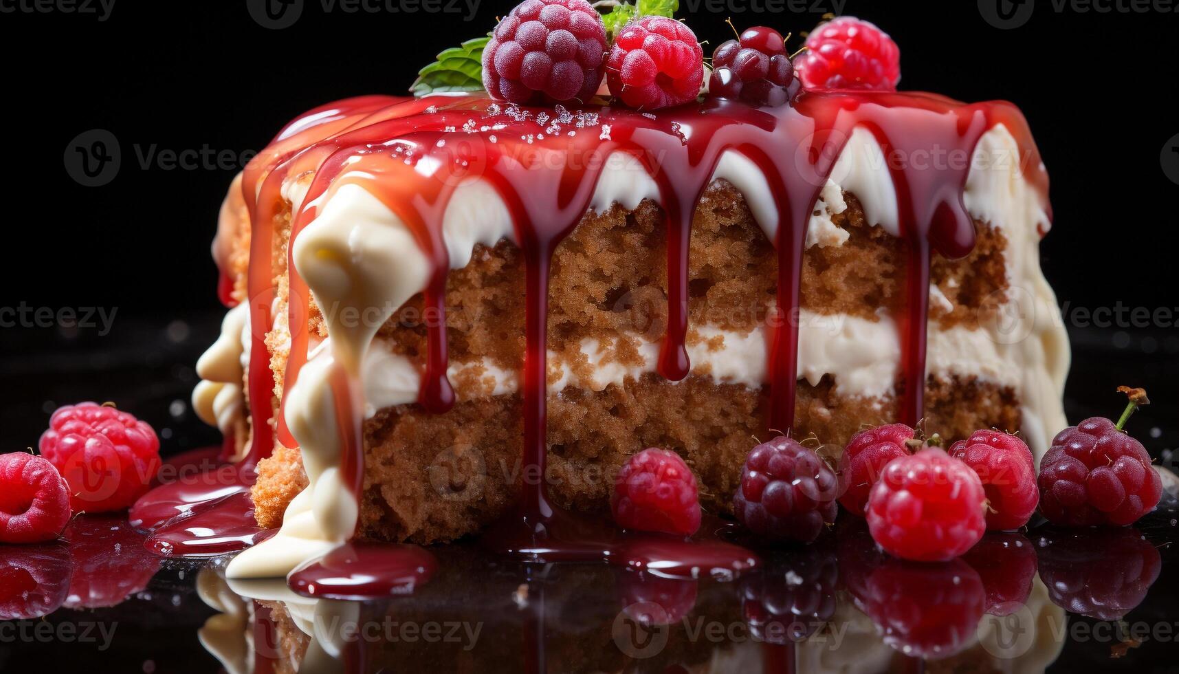 ai generiert hausgemacht Gourmet Dessert Süss Kuchen mit frisch Beere Sahne generiert durch ai foto