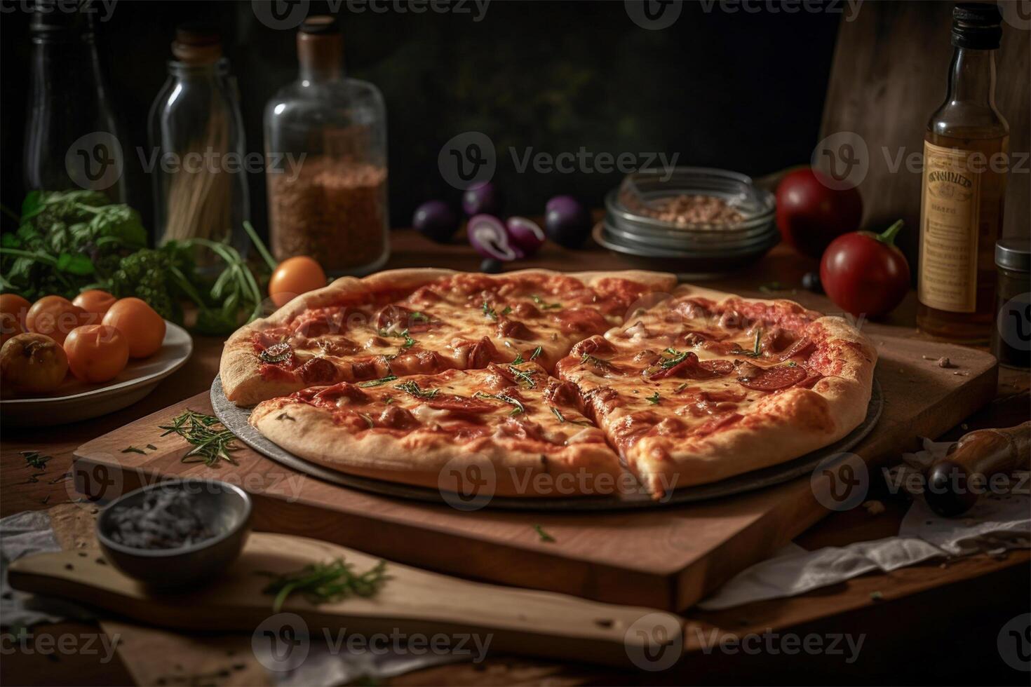 ai generiert ein köstlich gemischt Pizza.Nahaufnahme Aussicht foto