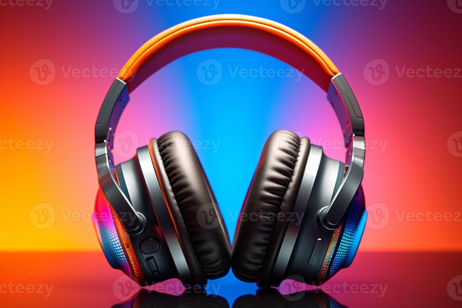 ai generiert Schall Stimmung Kopfhörer gegen farbig Hintergrund, Ideal zum Musik- Hintergrund foto
