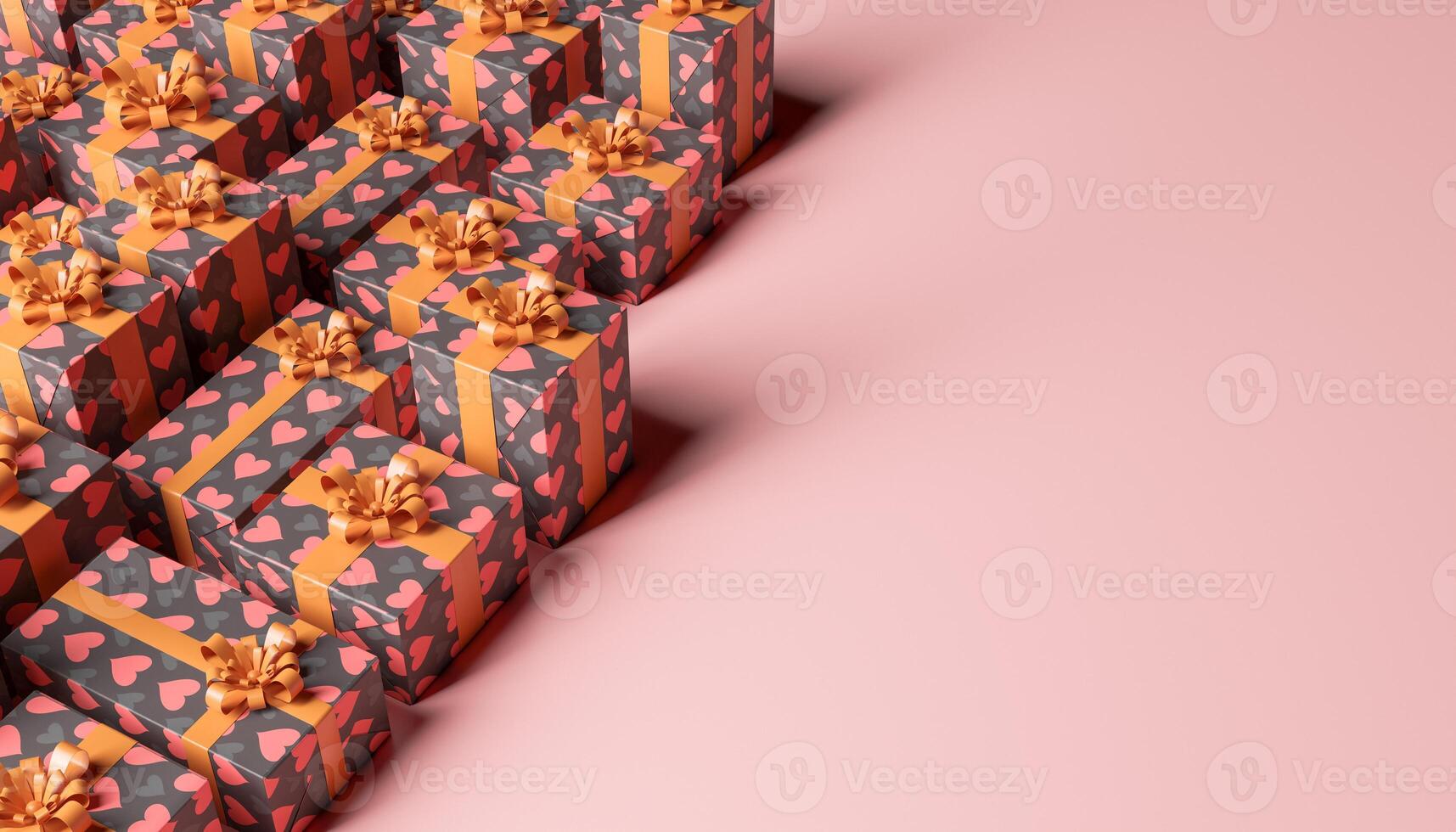 viele Geschenkboxen mit Herzmuster foto