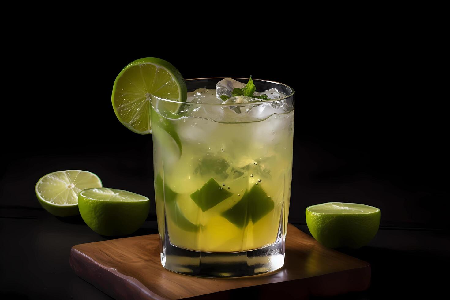 ai generiert Caipirinha - - entstanden im Brasilien, gemacht mit Cachaca, Kalk, und Zucker foto