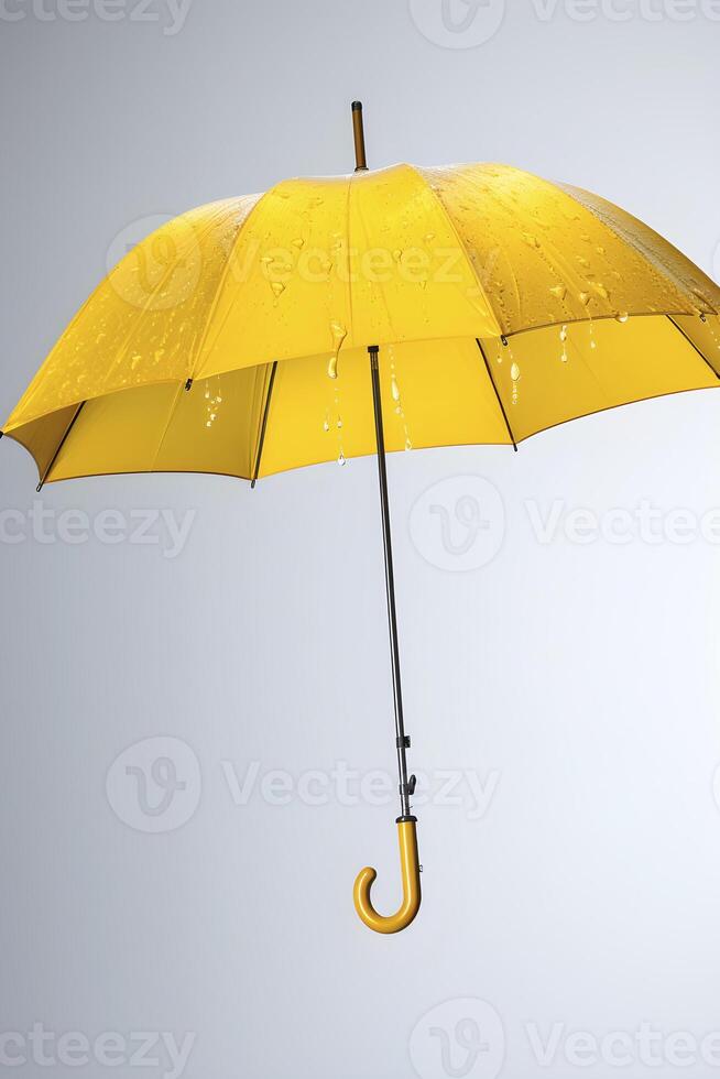 ai generiert Gelb Regenschirm mit Regen Tropfen. ai generiert foto