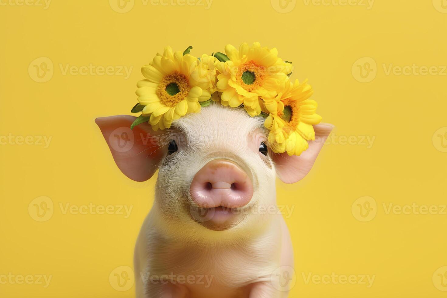 ai generiert Schwein tragen Blume Krone foto