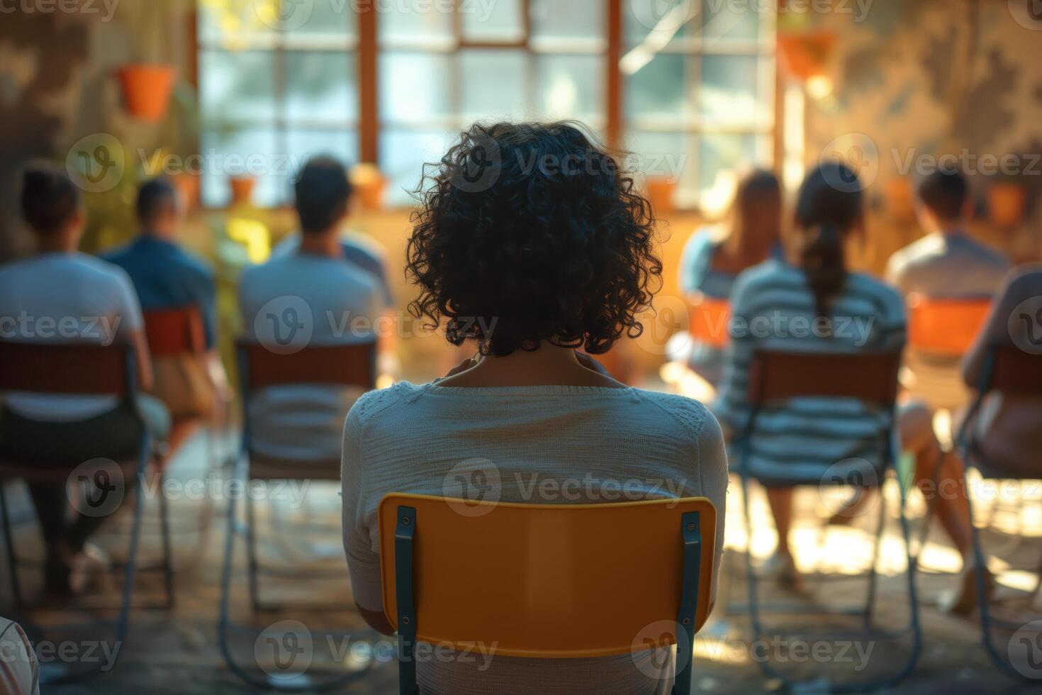 ai generiert Menschen Sitzung im Stühle mit Therapeuten, im das Stil von lose Gesten foto