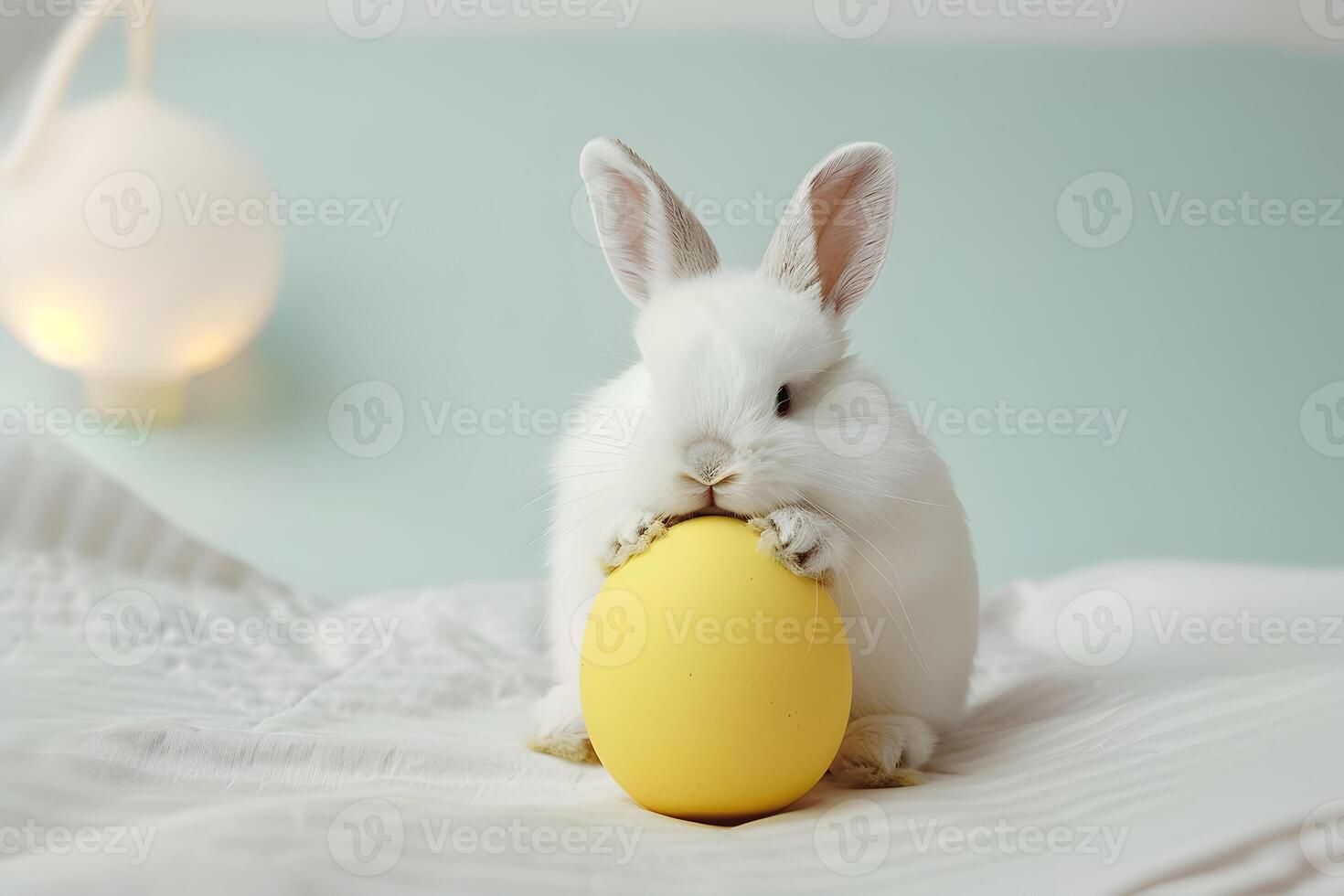 ai generiert süß Hase Hase und Ostern Ei. Konzept von glücklich Ostern Tag. foto