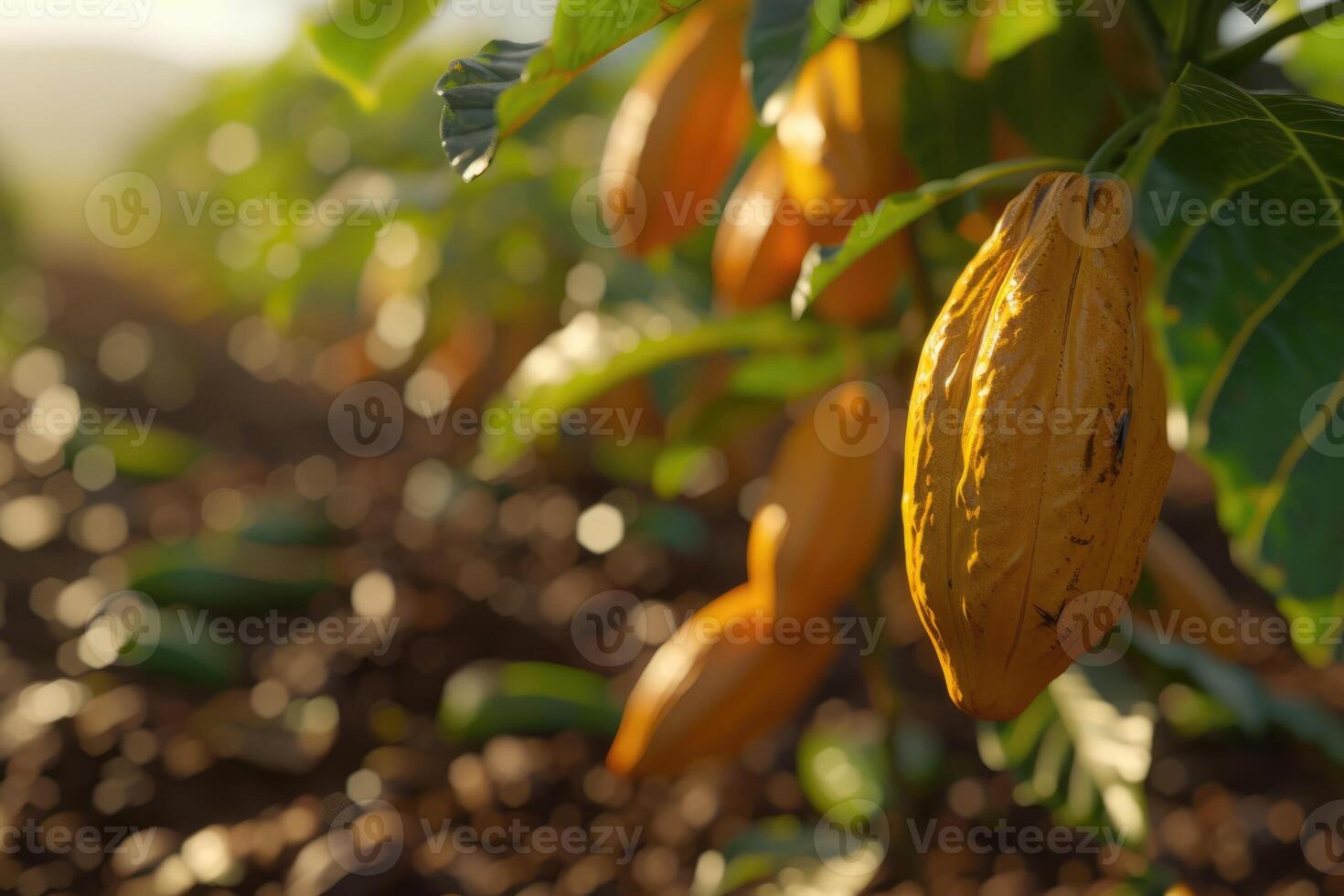 ai generiert Kakao Bohnen auf ein Baum foto