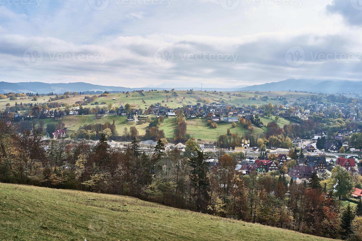 Aussicht von das Berg Stadt, Dorf Zakopane von über foto