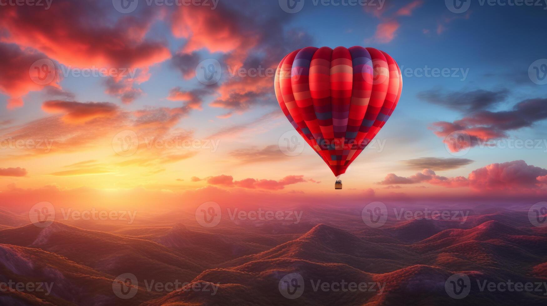 ai generiert heiß Luft Ballon Über das Meer beim Sonnenuntergang. neural Netzwerk ai generiert foto