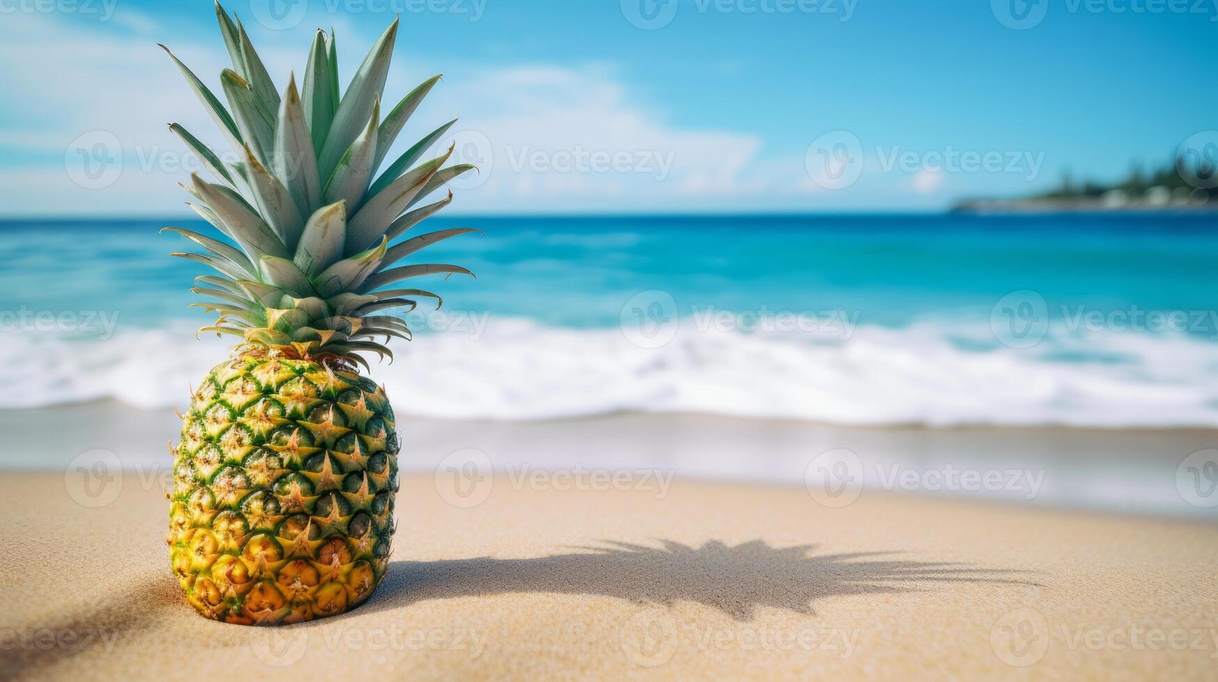 ai generiert Sommer- Hintergrund mit Ananas auf das Strand. neural Netzwerk ai generiert foto