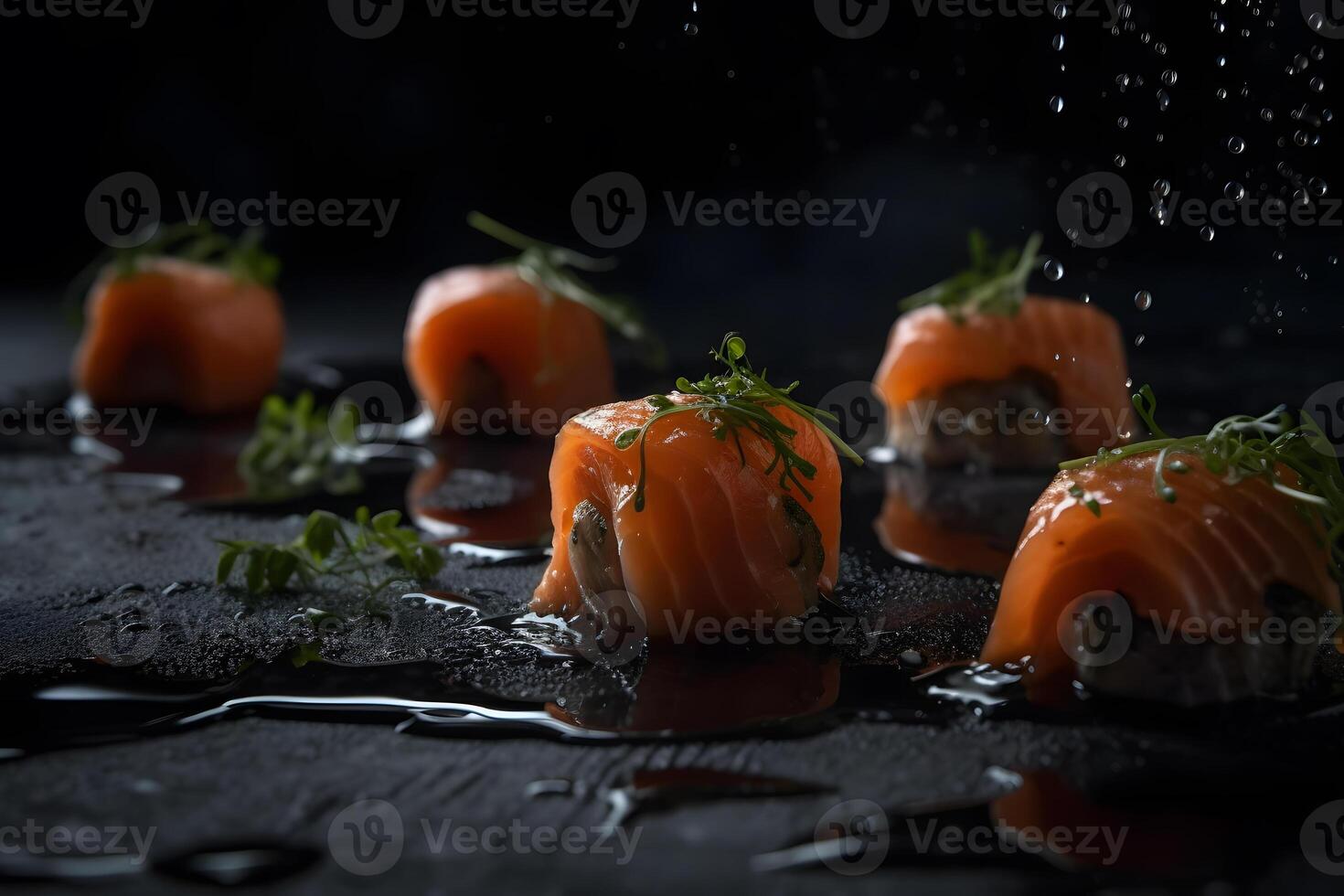 ai generiert Sushi rollen mit Lachs und Garnele Tempura. neural Netzwerk ai generiert foto