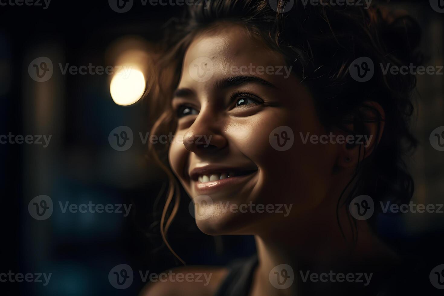 ai generiert Porträt von ein glücklich Mädchen mit ein lächeln. neural Netzwerk ai generiert foto