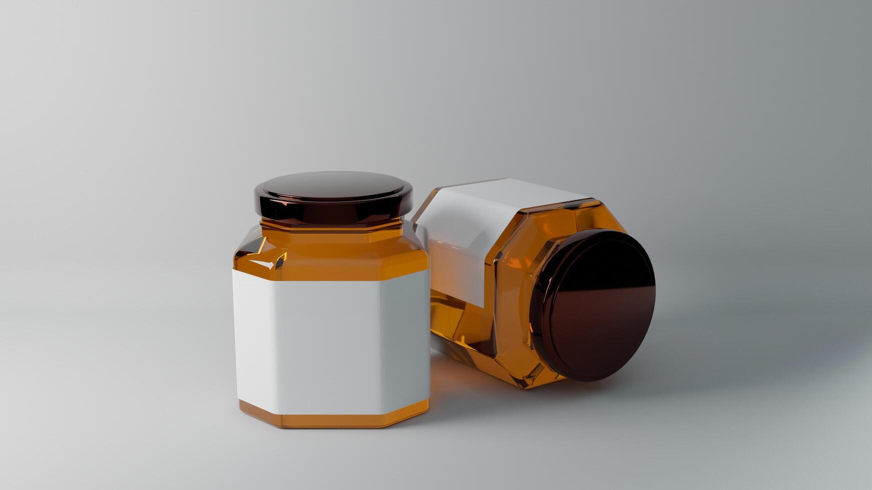 2 Glas Honig Krug Etikette Attrappe, Lehrmodell, Simulation 3d mit Weiß Hintergrund foto